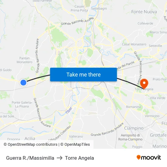 Guerra/Massimilla to Torre Angela map