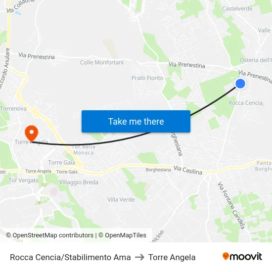 Rocca Cencia/Stabilimento Ama to Torre Angela map