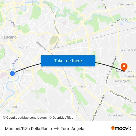 Marconi/P.Za Della Radio to Torre Angela map