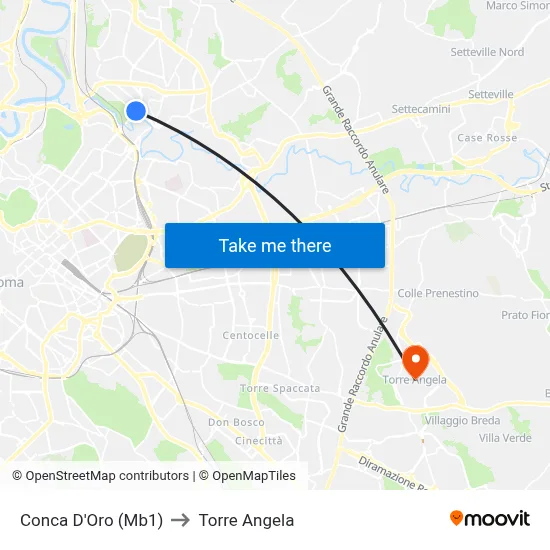 Conca D'Oro (Metro Line 1) to Torre Angela map
