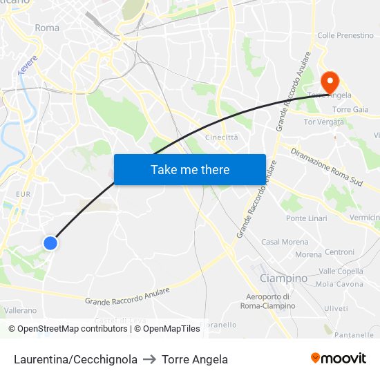 Laurentina/Cecchignola to Torre Angela map