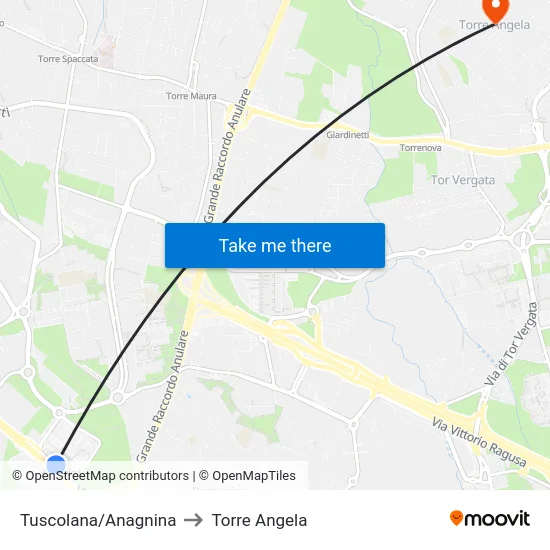 Tuscolana/Anagnina to Torre Angela map