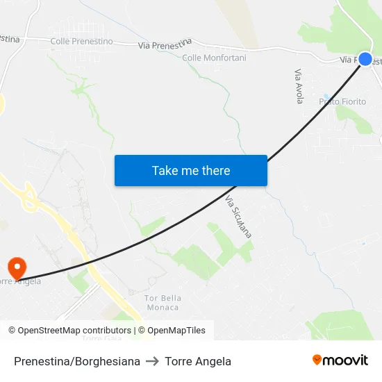 Prenestina/Borghesiana to Torre Angela map
