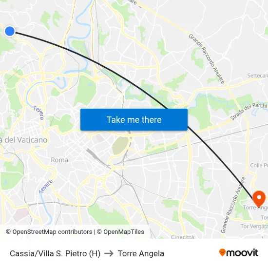 Cassia/Villa S. Pietro (H) to Torre Angela map