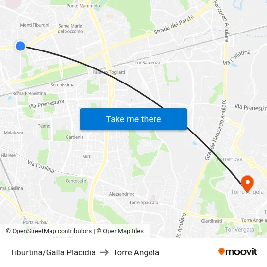 Tiburtina/Galla Placidia to Torre Angela map