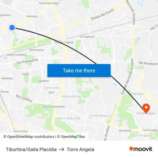 Tiburtina/Galla Placidia to Torre Angela map