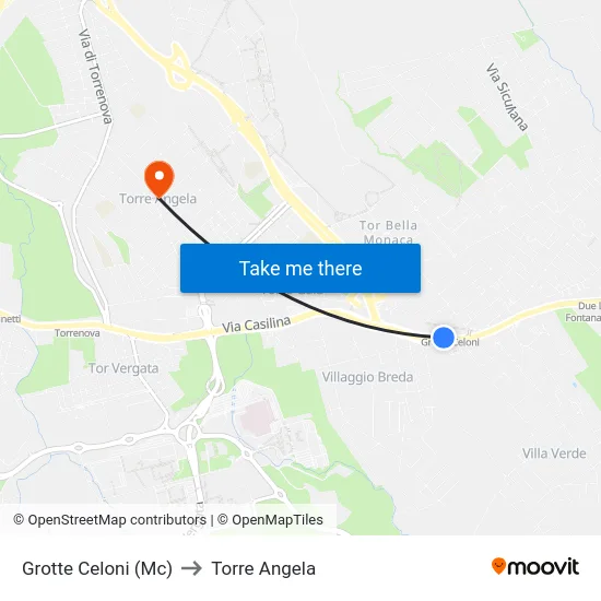 Grotte Celoni (Mc) to Torre Angela map