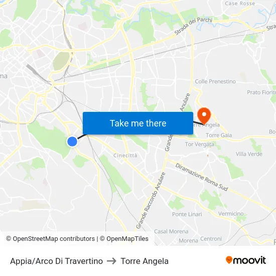 Appia/Arco Di Travertino to Torre Angela map