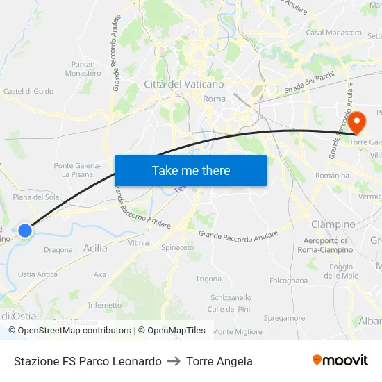 Stazione FS Parco Leonardo to Torre Angela map
