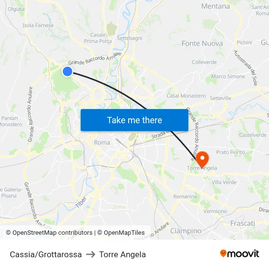 Cassia/Grottarossa to Torre Angela map
