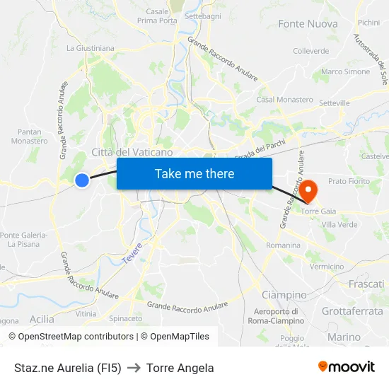 Staz.ne Aurelia (Fl5) to Torre Angela map
