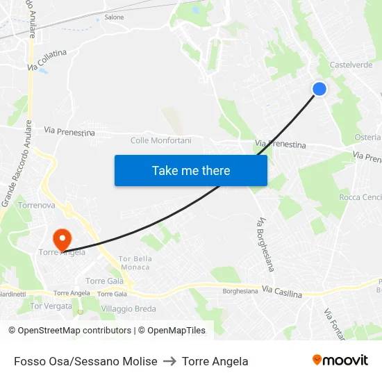 Fosso Osa/Sessano Molise to Torre Angela map