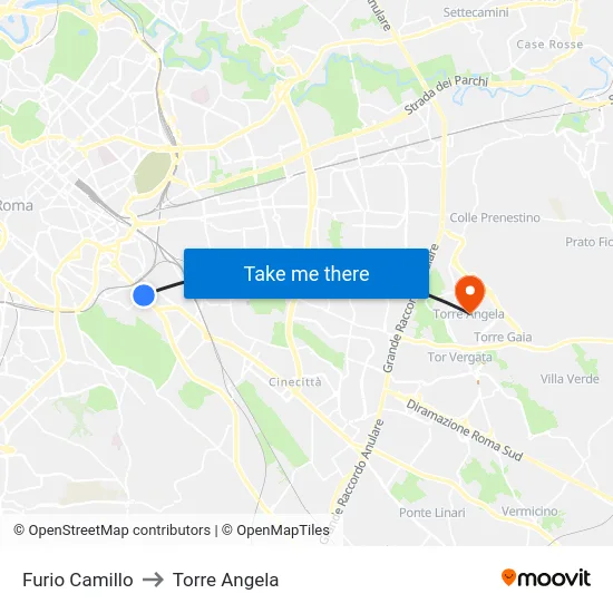 Furio Camillo to Torre Angela map