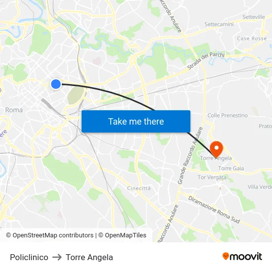 Policlinico to Torre Angela map