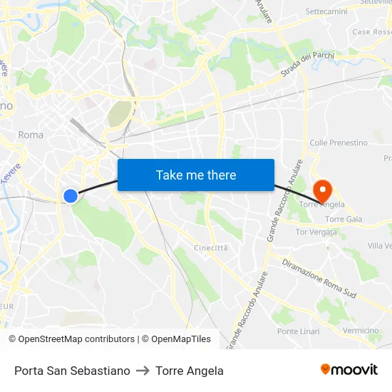 Porta San Sebastiano to Torre Angela map