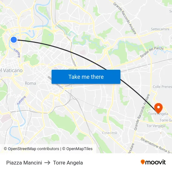 Piazza Mancini to Torre Angela map
