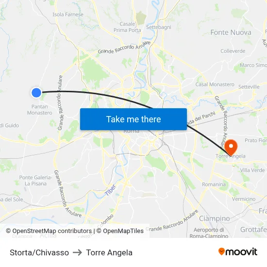Storta/Chivasso to Torre Angela map