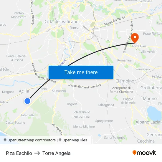 P.za Eschilo to Torre Angela map