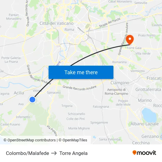 Colombo/Malafede to Torre Angela map