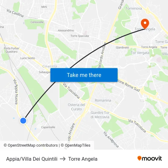 Appia/Villa Dei Quintili to Torre Angela map