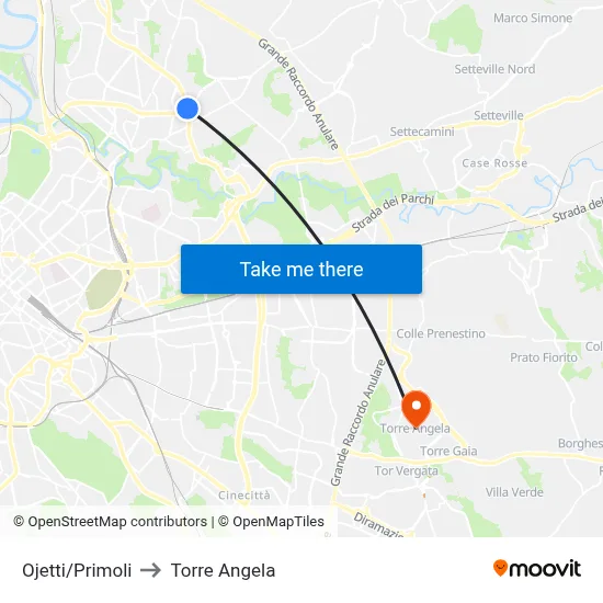 Ojetti/Primoli to Torre Angela map