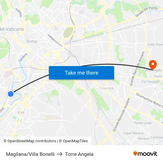 Magliana/Villa Bonelli to Torre Angela map