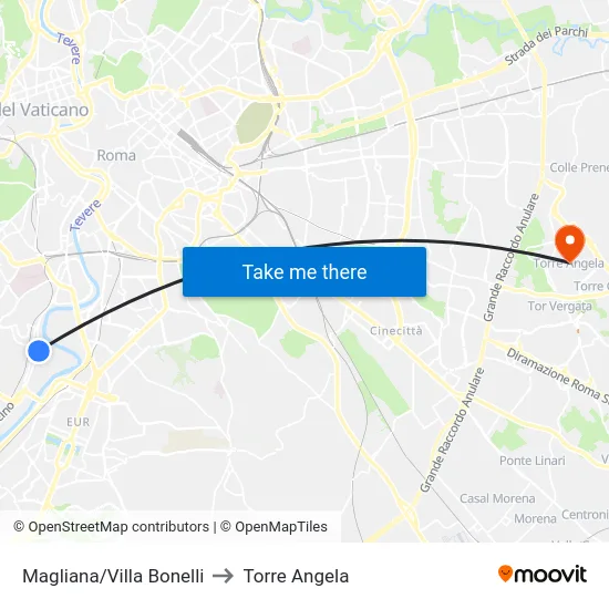 Magliana/Villa Bonelli to Torre Angela map