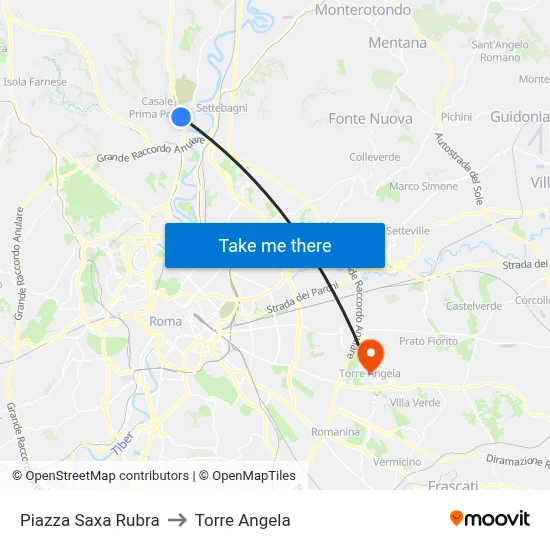 Piazza Saxa Rubra to Torre Angela map