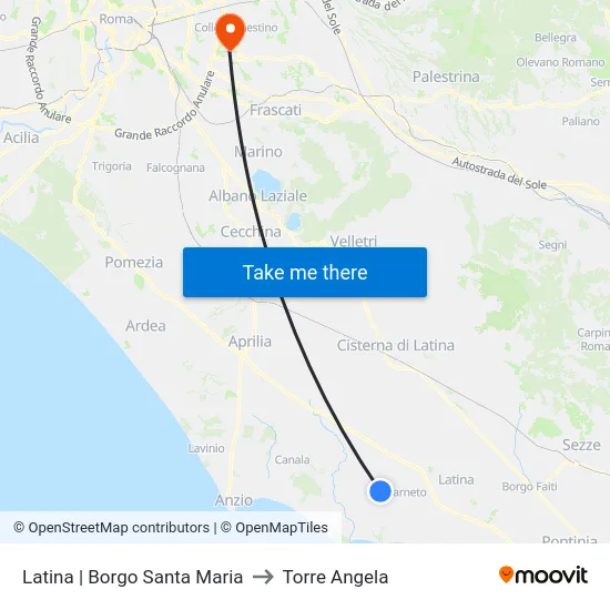 Latina | Borgo Santa Maria to Torre Angela map