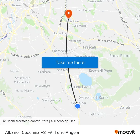 Albano | Cecchina FS to Torre Angela map
