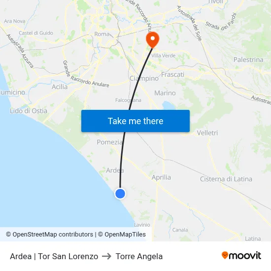 Ardea | Tor San Lorenzo to Torre Angela map