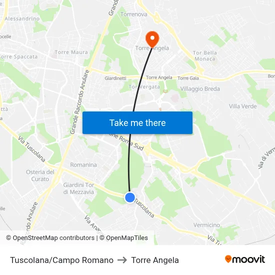Tuscolana/Campo Romano to Torre Angela map
