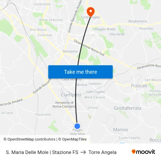 Santa Maria Delle Mole Railway Station to Torre Angela map