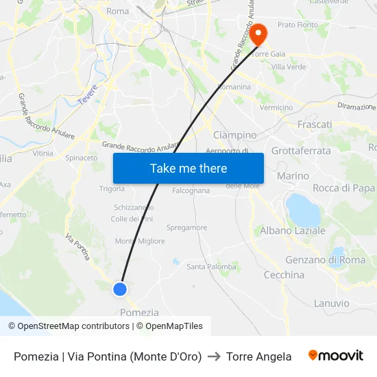 Pomezia | Via Pontina (Monte D'Oro) to Torre Angela map