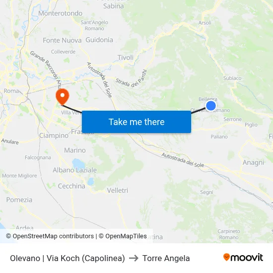 Olevano | Via Koch (Terminal) to Torre Angela map