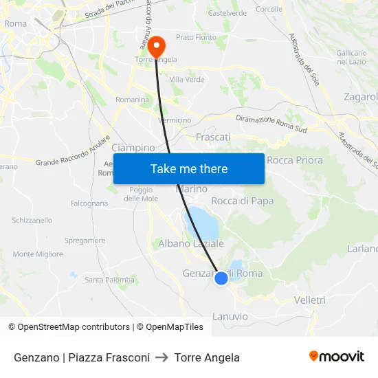Genzano Frasconi Square to Torre Angela map
