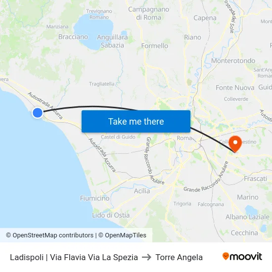 Ladispoli | Via Flavia Via La Spezia to Torre Angela map