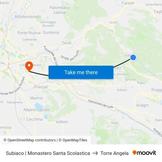 Subiaco | Monastero Santa Scolastica to Torre Angela map