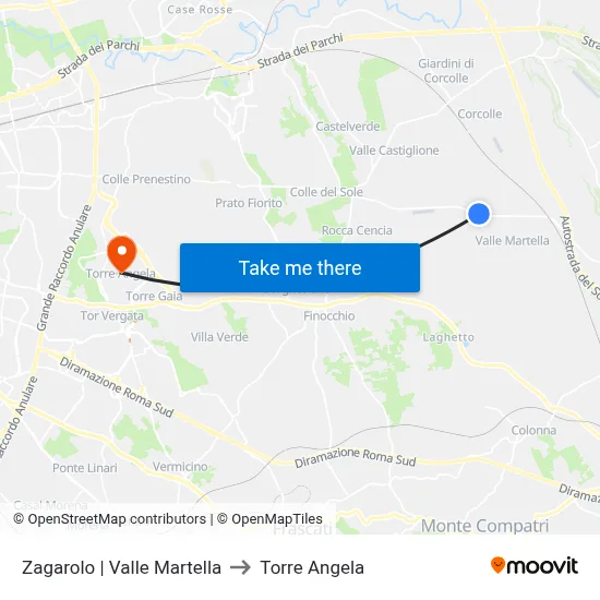 Zagarolo | Valle Martella to Torre Angela map