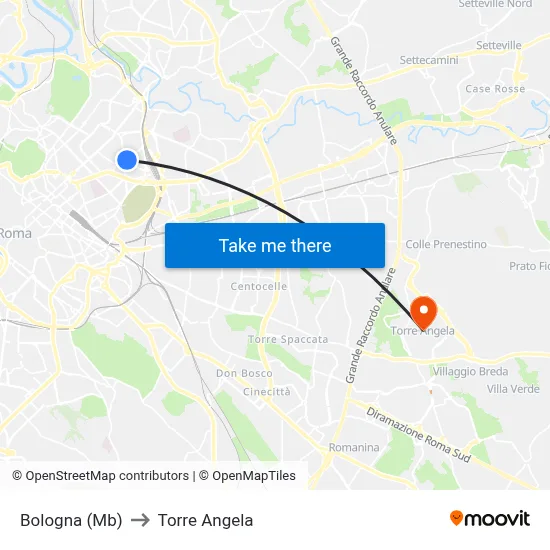 Bologna (Mb) to Torre Angela map