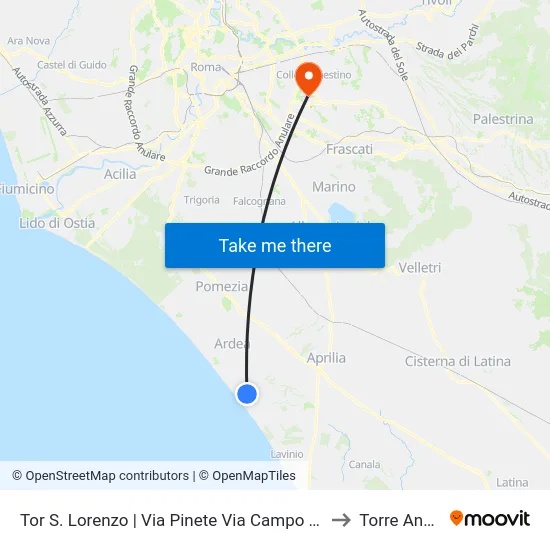 Tor S. Lorenzo | Via Pinete Via Campo Di Carne to Torre Angela map