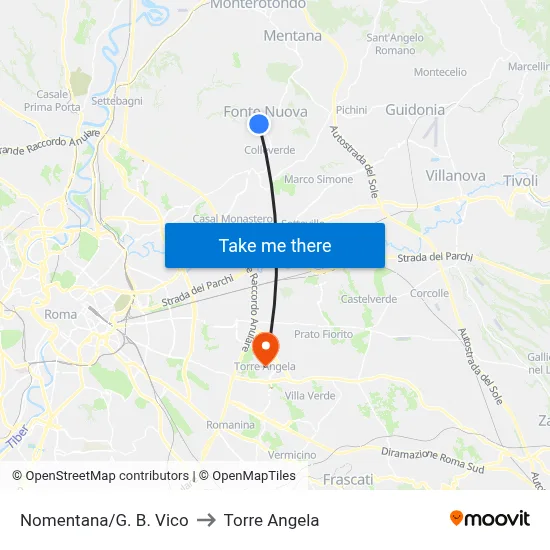 Nomentana/G. B. Vico to Torre Angela map