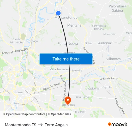 Monterotondo Station to Torre Angela map