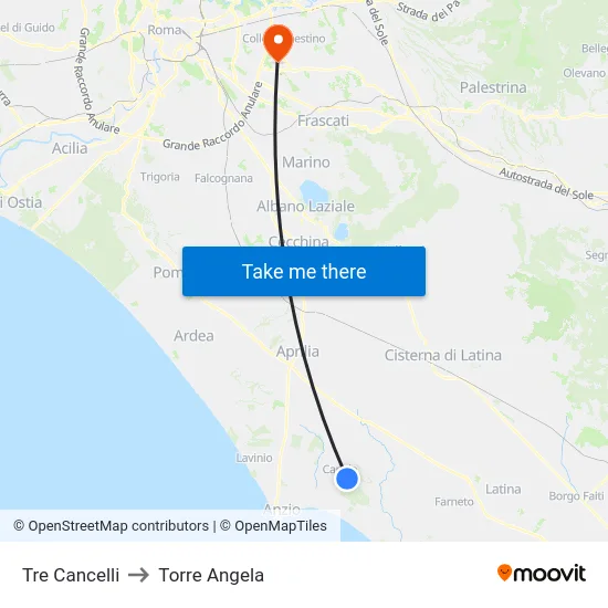 Tre Cancelli to Torre Angela map