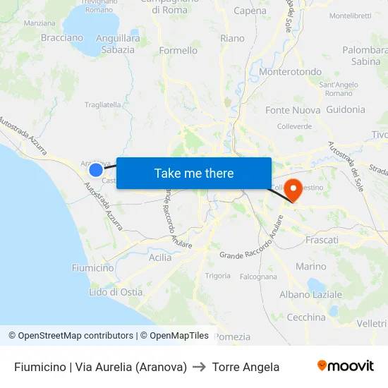 Fiumicino | Via Aurelia (Aranova) to Torre Angela map