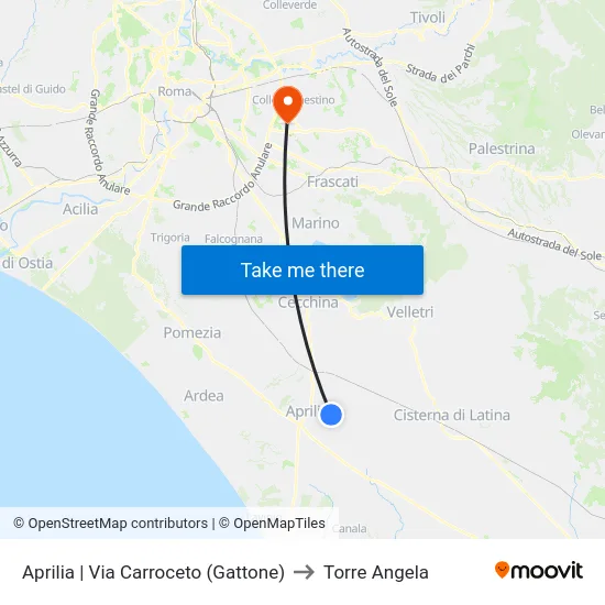 Aprilia | Via Carroceto (Gattone) to Torre Angela map