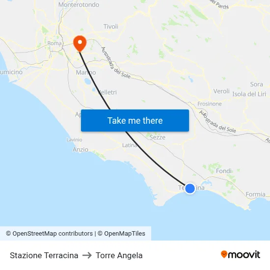Terracina Station to Torre Angela map