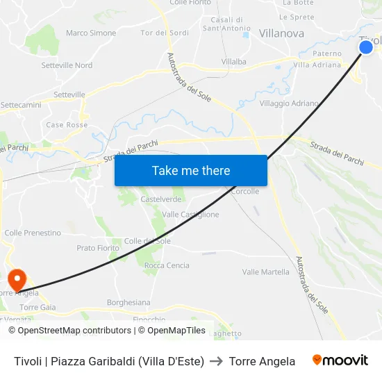 Tivoli | Piazza Garibaldi (Villa D'Este) to Torre Angela map