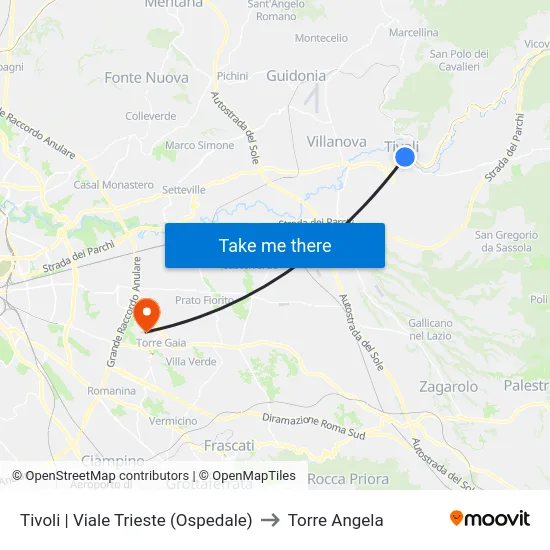 Tivoli | Viale Trieste (Ospedale) to Torre Angela map