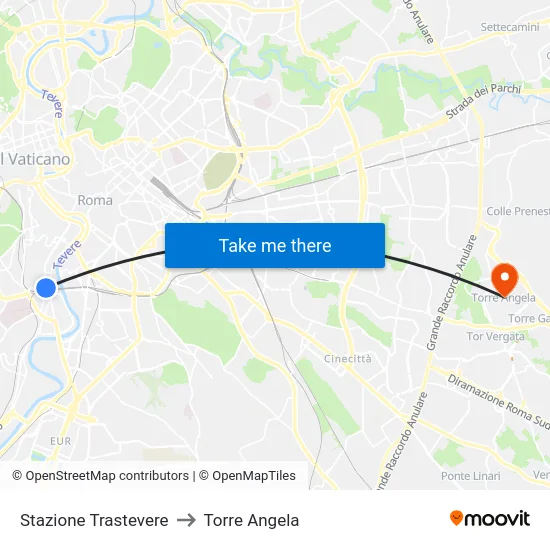 Stazione Trastevere to Torre Angela map